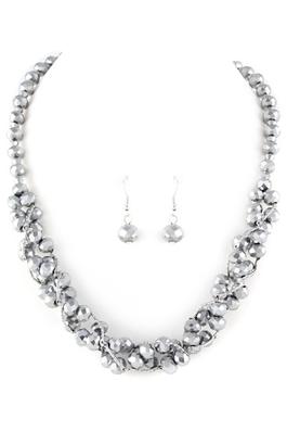SILVER BEADED INTERTWINED NECKLACE EARRING SET 