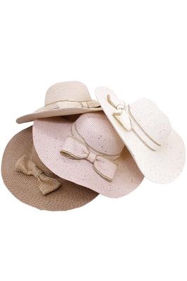 SCATTERED SEQUIN BOW STRAW HAT 