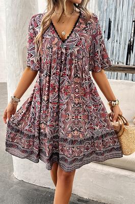 Allover Print Lace Tirm Loose A Line Dress