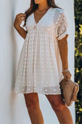 Swiss Dot Ruffle Lace Lined Loose Fit Short Dress