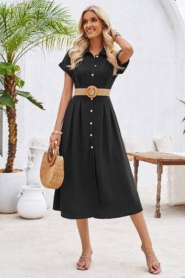 Button Up Solid Front Open Cut Out Fit Dress