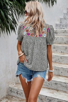 Floral Puff Sleeve Loose Fit Ruffle Blouse