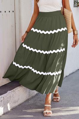 Waves Print Pleated Elastic Waist Band Skirt