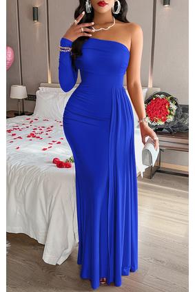 Off Shoulder Tassel Fit Bodycon Solid Long Dress