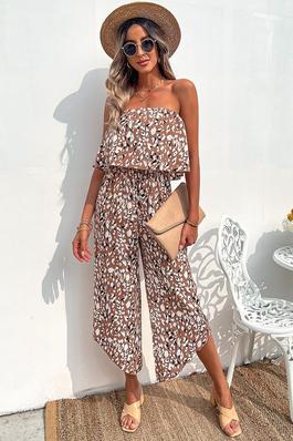 Strapless Ruffled Graphic Jumpsuit