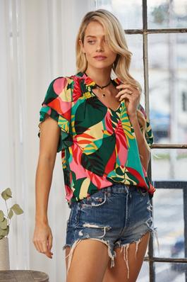 Tropical Abstract Print Blouse
