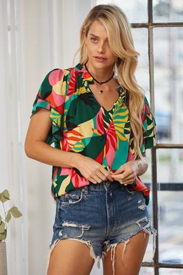 Tropical Abstract Print Blouse