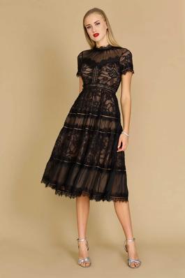 Midi Lace Formal Black Cocktail Dress