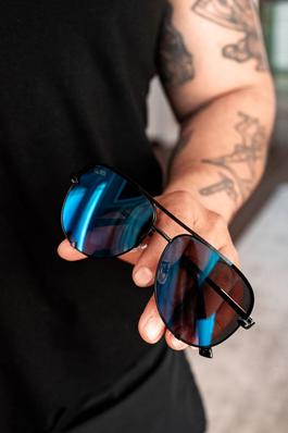 Black Blue High Quality Unisex Aviator Sunglasses