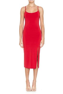 MIDI CAMI DRESS SIDE SLIT AND DOUBLE LAYER AT BUST