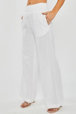 Linen Pants with Smocked Waist