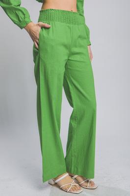 Linen Pants with Smocked Waist