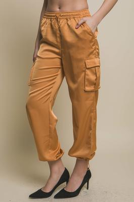 Satin Full-Length Pants with Elastic Waistband