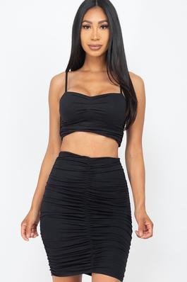 RUCHED CROP TOP AND SKIRT SET