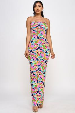 Flower print tube maxi dress