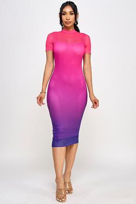 Ombre Mesh midi dress with lining dress