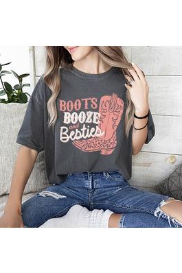 BOOTS, BOOZE AND BESTIE WESTERN GRAPHIC T SHIRT