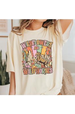 WILD FLOWERS AND WILD HORSES GRAPHIC T SHIRT