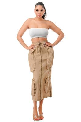 Zip Up Front Big Pocket Midi Skirts