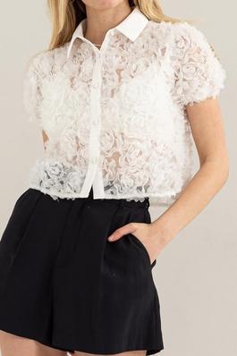 Chic Floral Button Up Blouse with Collar