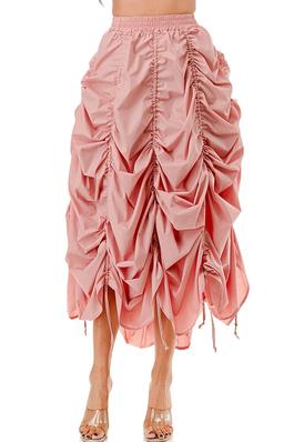 Ruched Drawstring Flare Midi Skirt