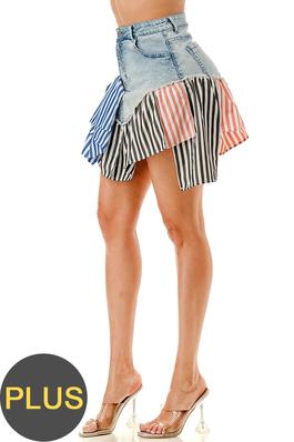 Plus Size Trendy Ruffled Hem Denim Skirt