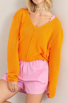 Casual Chic V-Neck Sweater with Horizon Knitting