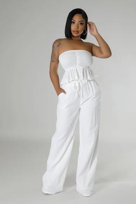 Stretch Linen Pant Set with Tube Top