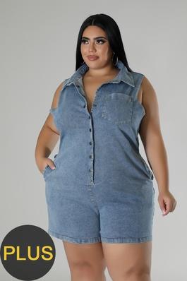 Plus Size Chic Sleeveless Romper with Pockets