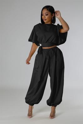 Ruffle Sleeve Crop and Harem Set for Curvy Queens