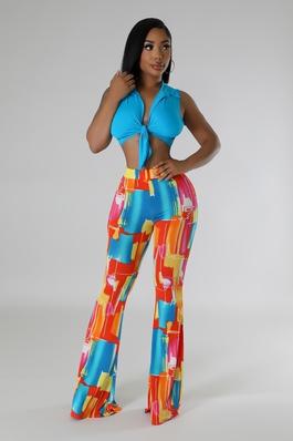 Vibrant Two-Piece Set with High Waisted Pants