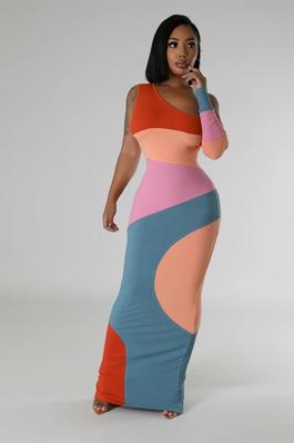 Elegant Asymmetric Stretch Maxi Dress