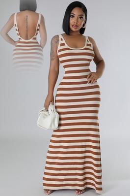 Chic Striped Dress with Open Back for Trendsetters