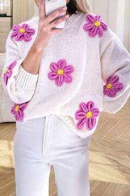 White Floral Crochet Chunky Knit Sweater