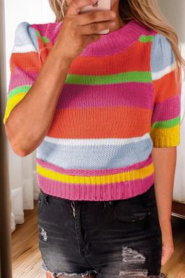 Multicolour Color Block Short Sleeve Sweater