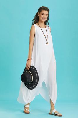 Sleeveless Front Layered White Baggy Summer Dress