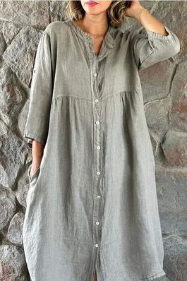 BASIC COLLARED BUTTON DOWN PLEATED DRESS