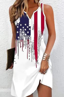 INDEPENDENCE DAY FLAG PRINT NOTCH NECK CASUAL DRESS