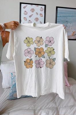 MINIMALIST ROUND NECK SHORT SLEEVE T SHIRT FOR WOMEN WITH ISLAND VACATION PATTERN SUPER LOOSE SUMMER