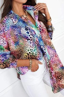 Colorful Leopard Print Button Front Blouse