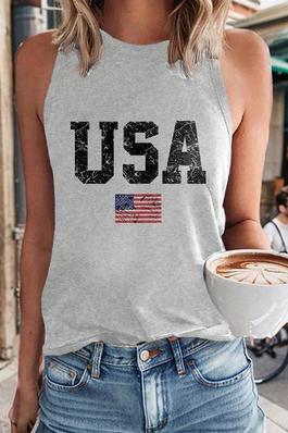 EMERY ROSE SUMMER INDEPENDENCE DAY CASUAL SIMPLE FLAG LETTER PRINT TANK TOP