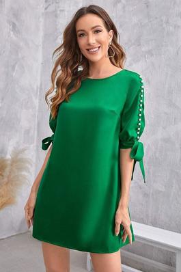 PEARLS CUT OUT SLEEVE KNOT CUFF DRESS