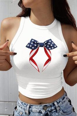 ROUND NECK SLIM FIT WOMEN TANK TOP WITH AMERICAN FLAG PRINT SUITABLE FOR SUMMER AND INDEPENDENCE DAY