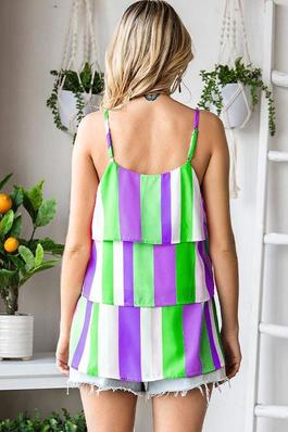 Striped Print Pleated Layered Camisole