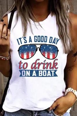 INDEPENDENCE DAY FLAG SLOGAN GRAPHIC PRINT TANK TOP