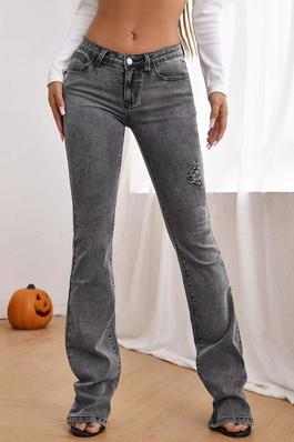 SOLID RIPPED FLARE LEG JEANS