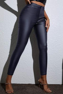 APPERLOTH A HIGH WAIST THERMAL LINED PU LEATHER SKINNY CROPPED PANTS