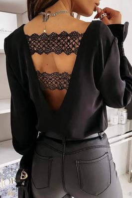 V NECK GUIPURE LACE BACKLESS TOP