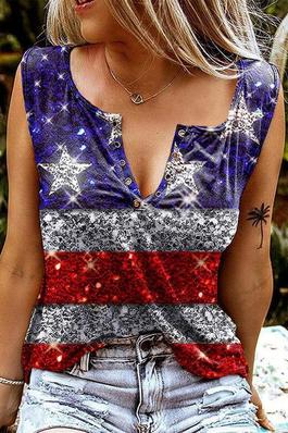 AMERICAN FLAG STAR NOTCHED NECK TANK