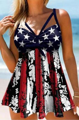 AMERICAN FLAG HOLLOW OUT TANKINI SET